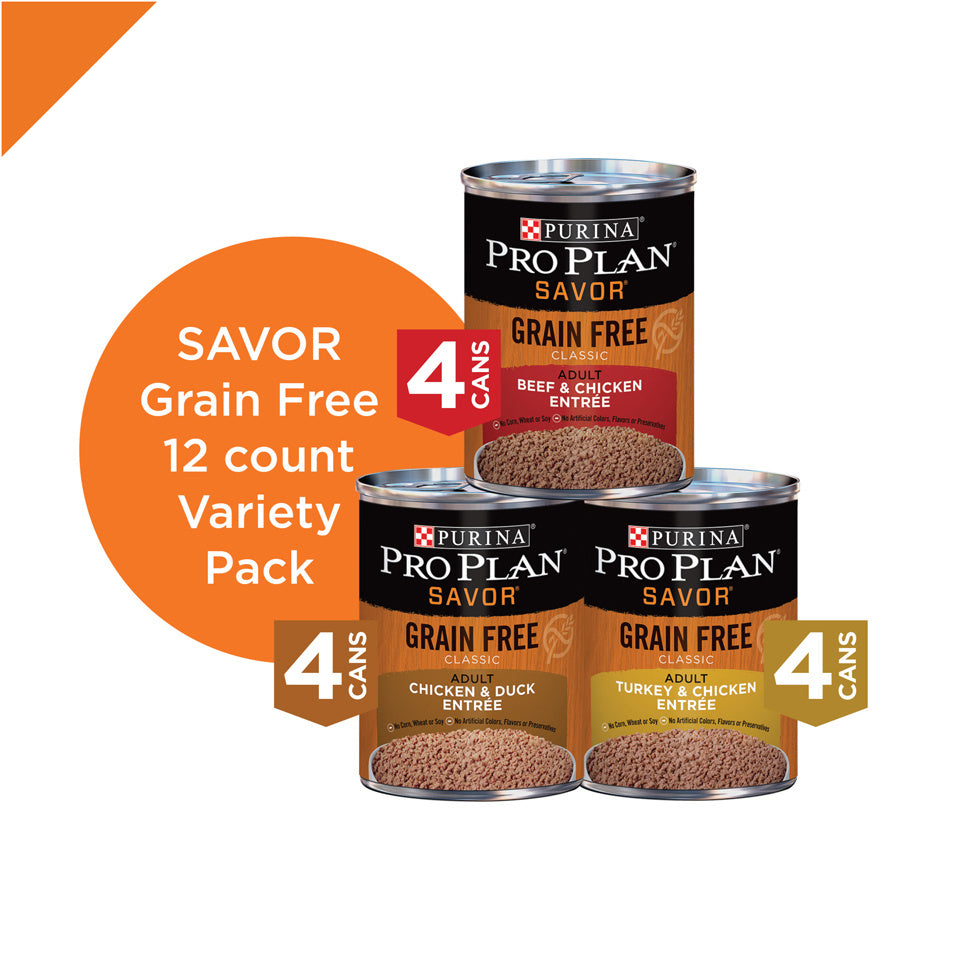 Purina Pro Plan Savor Grain-Free Classic Entrees Adult Wet Dog Food Variety Pack