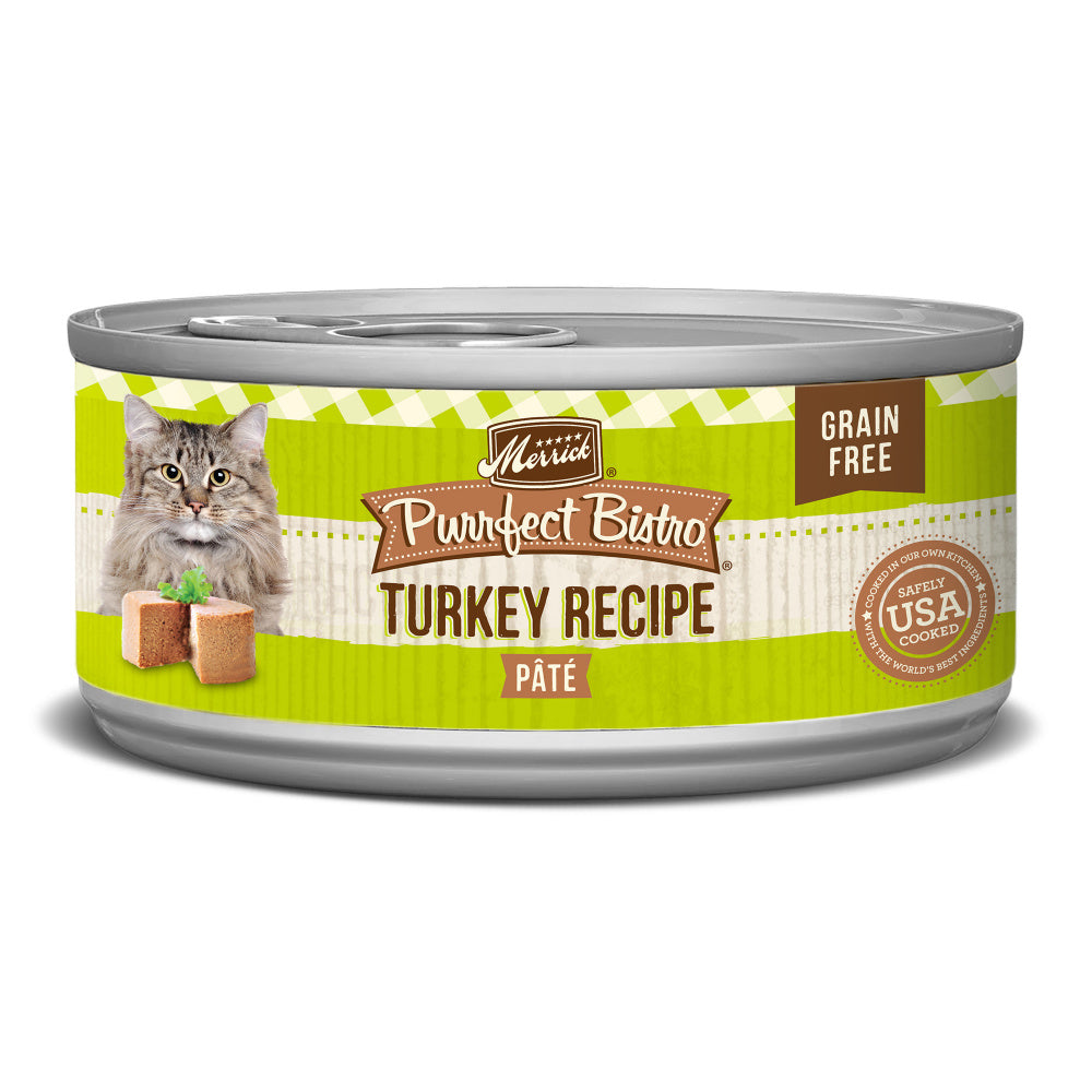 Merrick Purrfect Bistro Grain Free Premium Soft Canned Pate Adult Wet Cat Food, High Protein Turkey Recipe