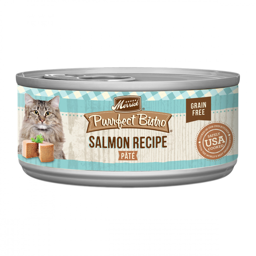 Merrick Purrfect Bistro Grain Free Premium Soft Canned Pate Adult Wet Cat Food, High Protein Salmon Recipe